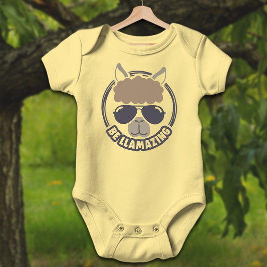 Baby Shirts Bodysuit Short Sleeve / Newborn / Butter Be Llamazing Cool Alpaca Illustration - Baby Shirt