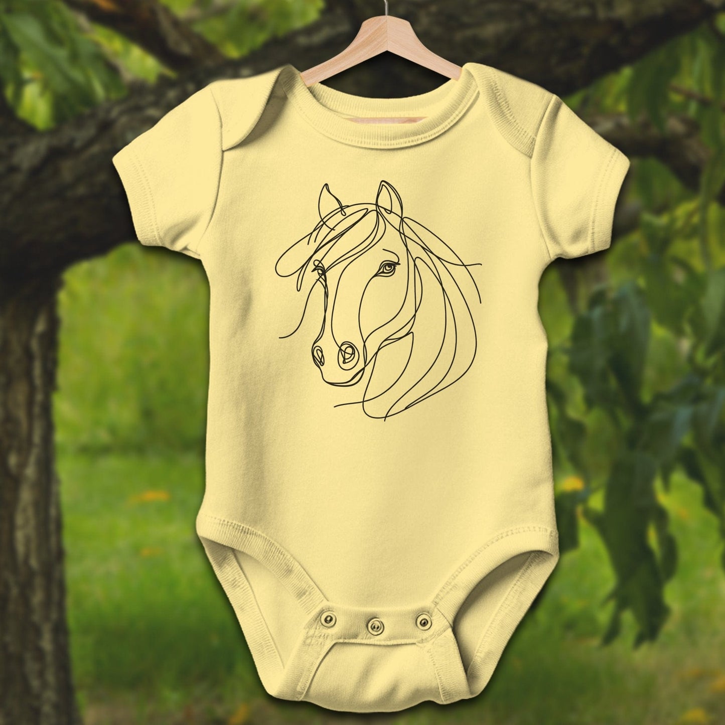 Baby Shirts Bodysuit Short Sleeve / Newborn / Butter Elegant Horse Line Art - Baby Shirt