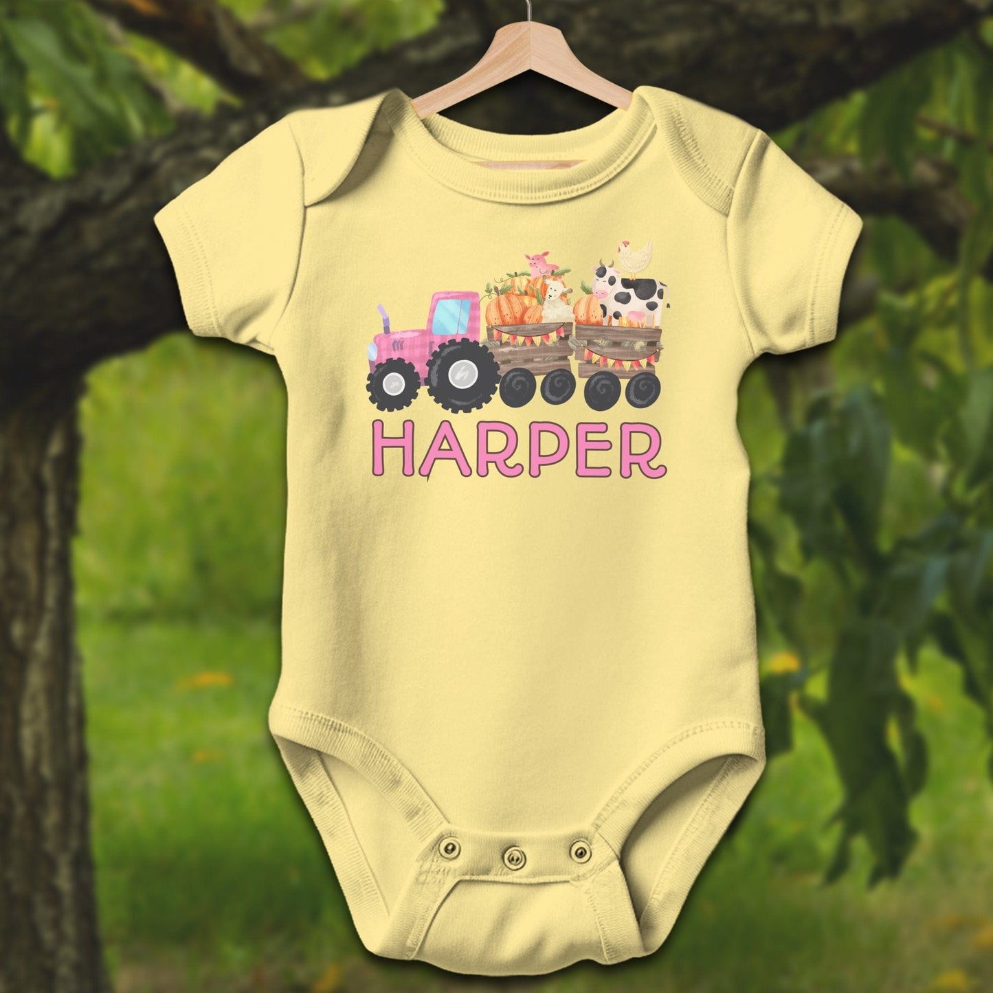 Baby Shirts Bodysuit Short Sleeve / Newborn / Butter Personalized Cute Pink Tractor - Baby Shirt