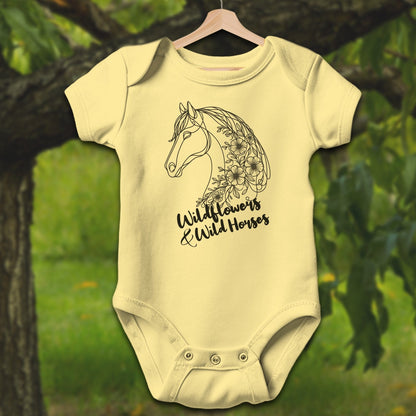 Baby Shirts Bodysuit Short Sleeve / Newborn / Butter Wildflowers And Wild Horses - Baby Shirt