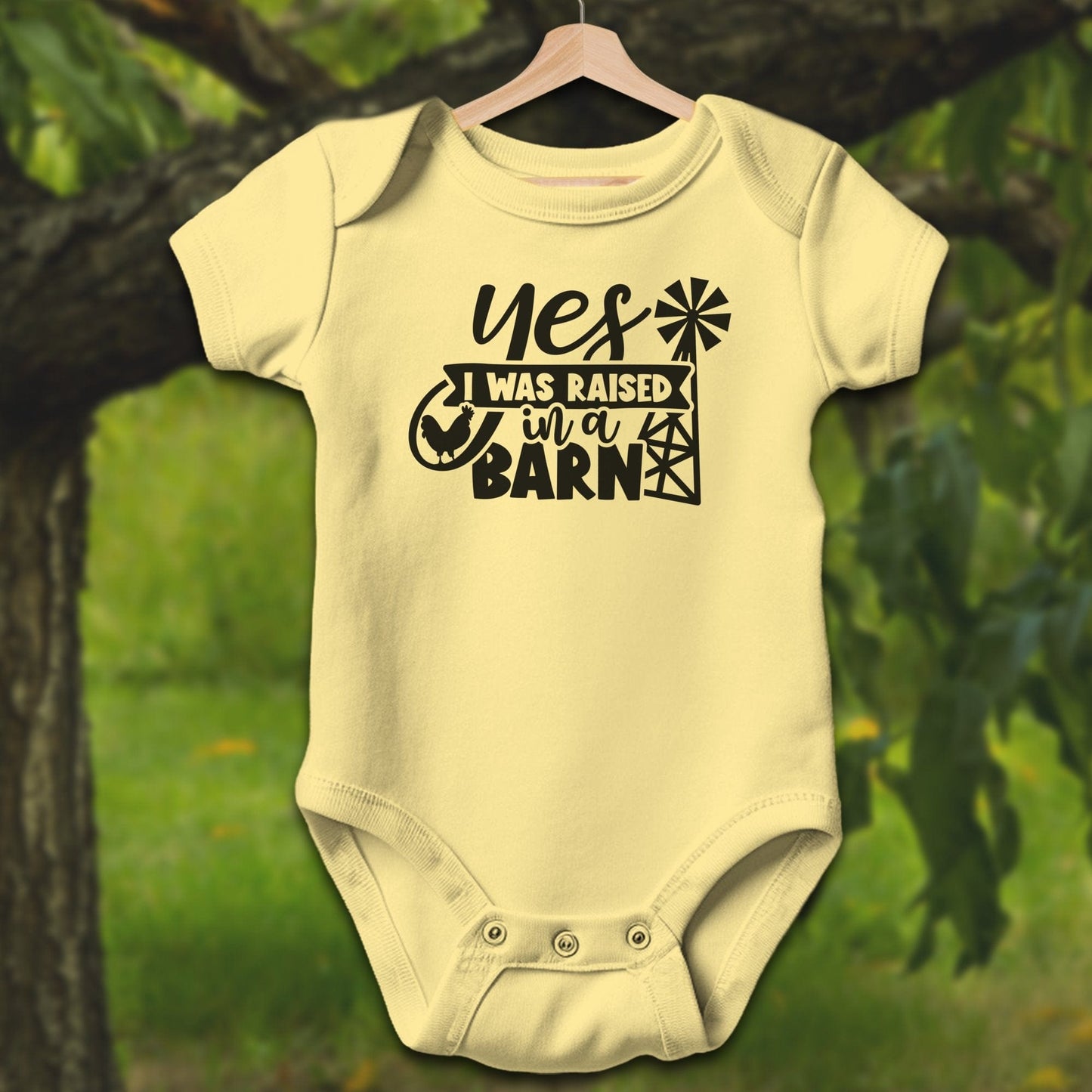 Baby Shirts Bodysuit Short Sleeve / Newborn / Butter Yes I Was Raised In A Barn - Baby Shirt