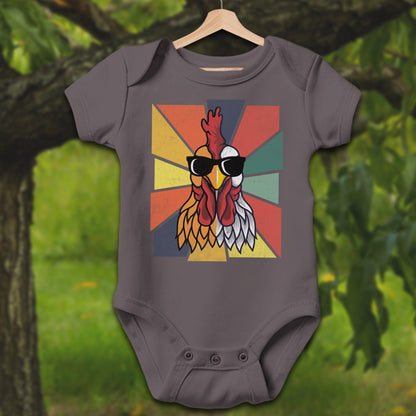 Baby Shirts Bodysuit Short Sleeve / Newborn / Charcoal Cool Rooster - Baby Shirt