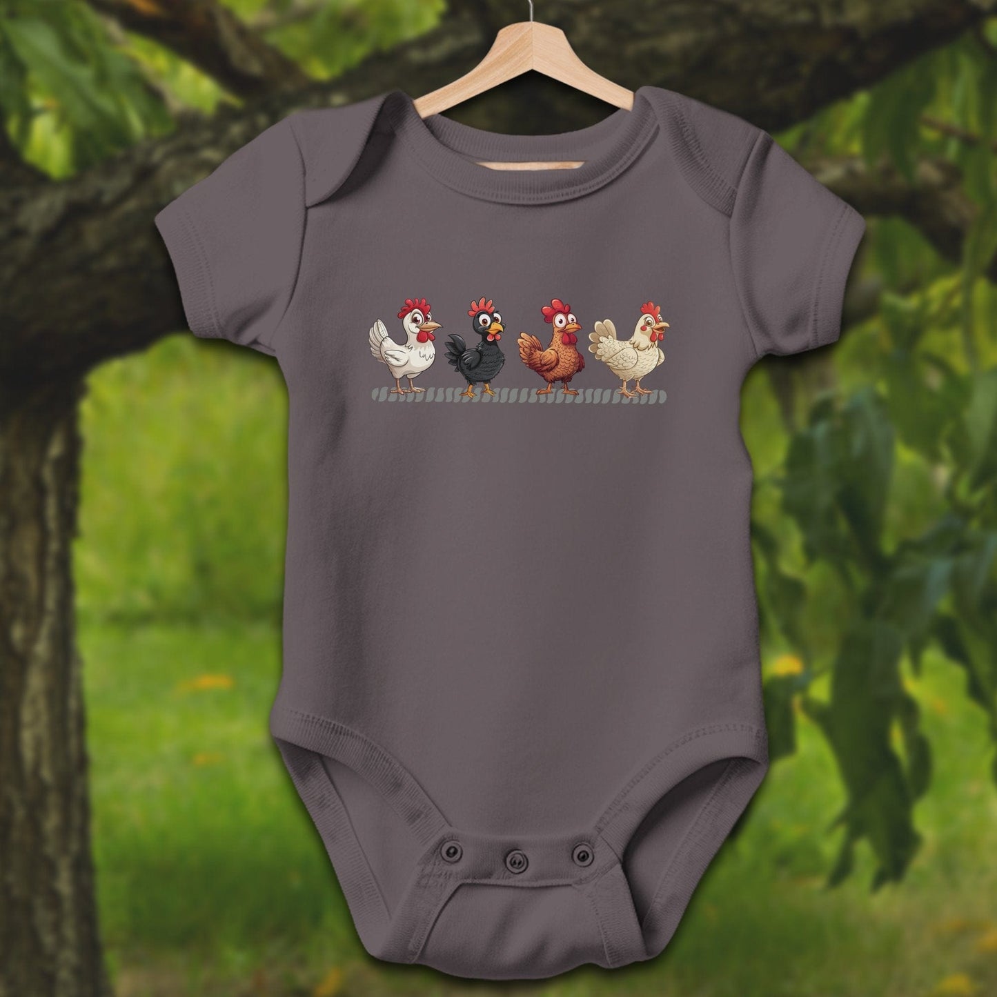 Baby Shirts Bodysuit Short Sleeve / Newborn / Charcoal Funny Chicken - Baby Shirt