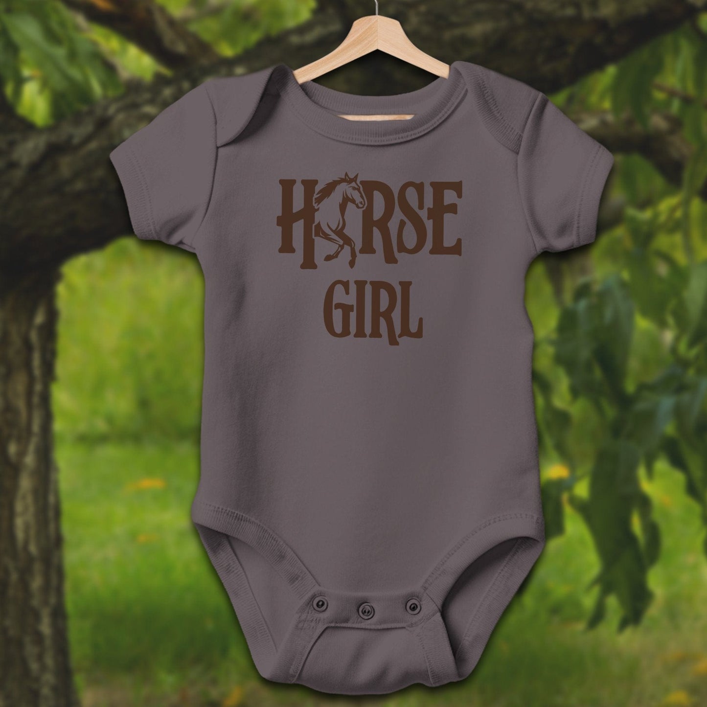 Baby Shirts Bodysuit Short Sleeve / Newborn / Charcoal Horse Girl - Baby Shirt