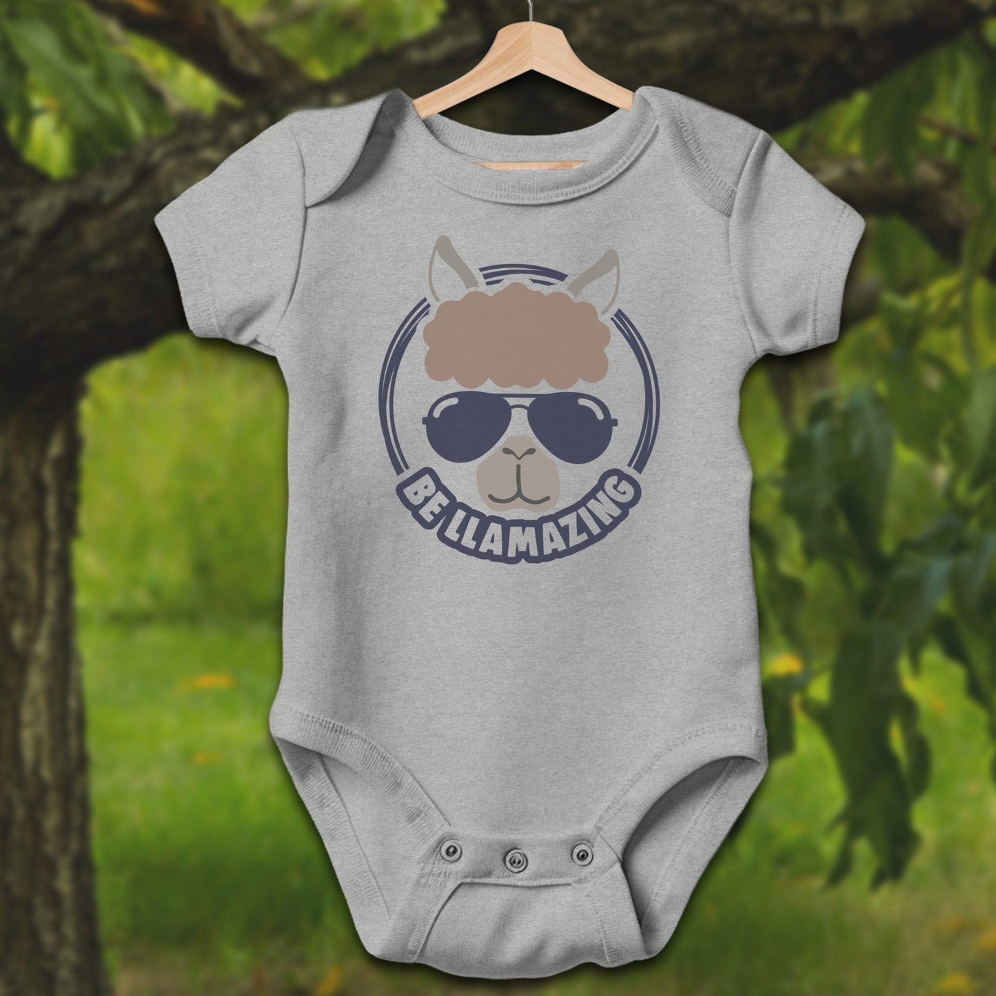 Baby Shirts Bodysuit Short Sleeve / Newborn / Heather Be Llamazing Cool Alpaca Illustration - Baby Shirt