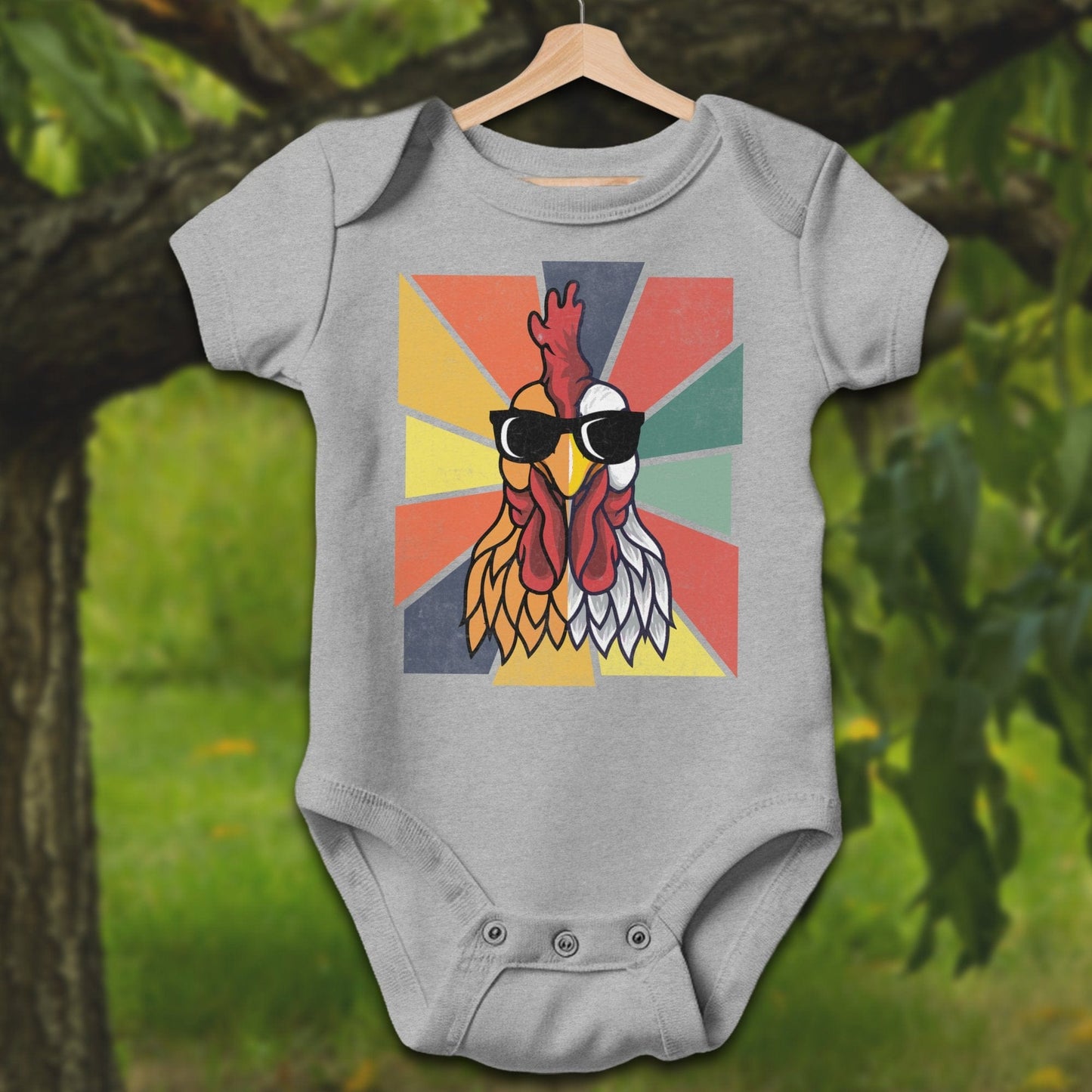 Baby Shirts Bodysuit Short Sleeve / Newborn / Heather Cool Rooster - Baby Shirt