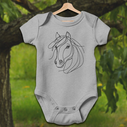 Baby Shirts Bodysuit Short Sleeve / Newborn / Heather Elegant Horse Line Art - Baby Shirt