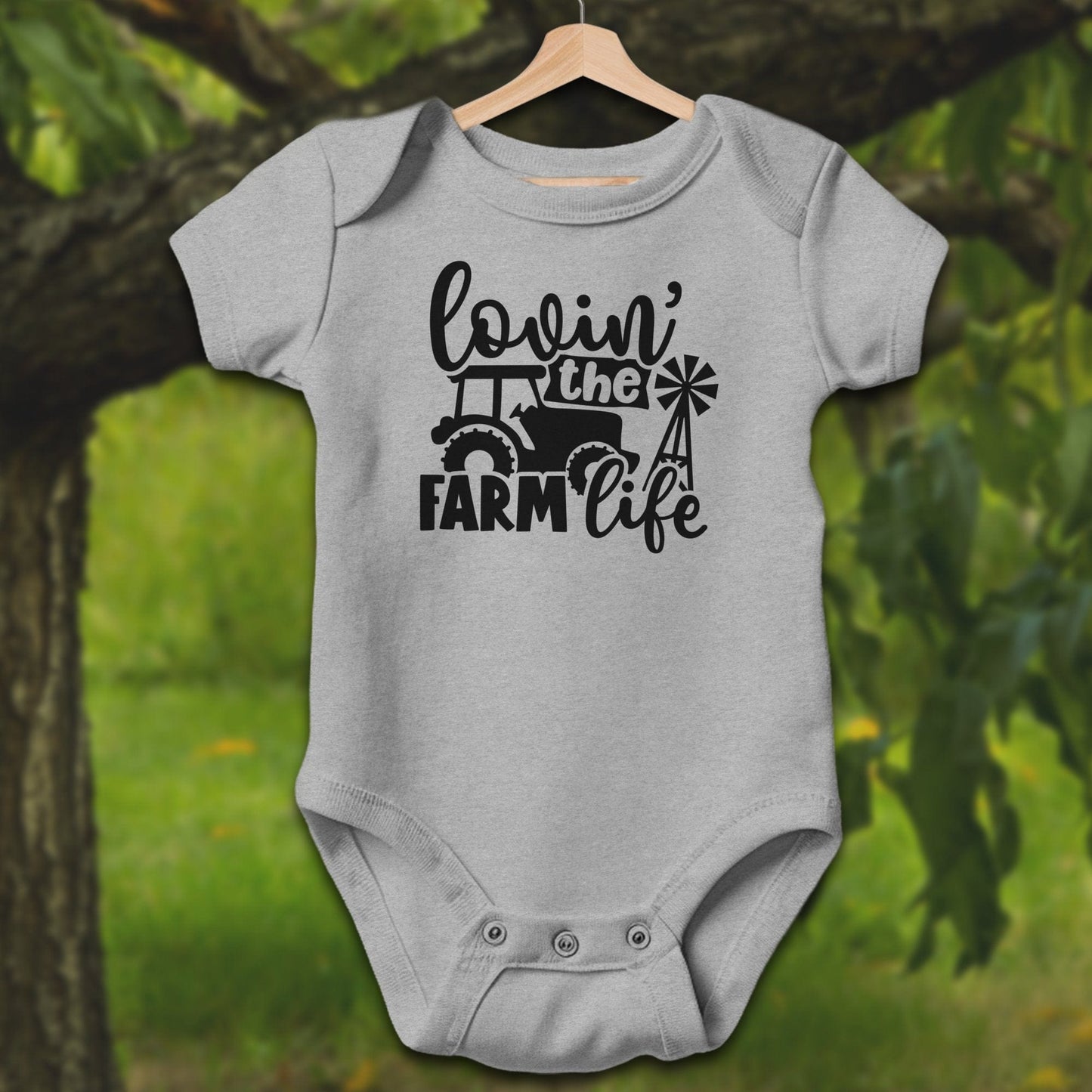 Baby Shirts Bodysuit Short Sleeve / Newborn / Heather Lovin the Farm Life Tractor - Baby Shirt