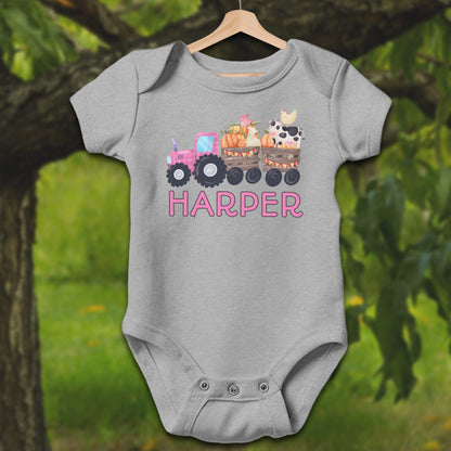 Baby Shirts Bodysuit Short Sleeve / Newborn / Heather Personalized Cute Pink Tractor - Baby Shirt