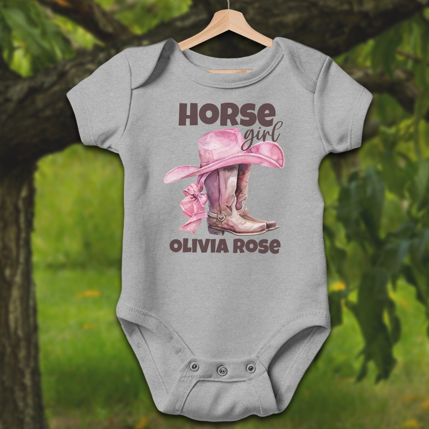 Baby Shirts Bodysuit Short Sleeve / Newborn / Heather Personalized Horse Girl - Baby Shirt