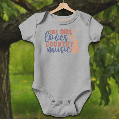 Baby Shirts Bodysuit Short Sleeve / Newborn / Heather This Girl Loves Country Music - Baby Shirt