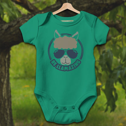 Baby Shirts Bodysuit Short Sleeve / Newborn / Kelly Be Llamazing Cool Alpaca Illustration - Baby Shirt