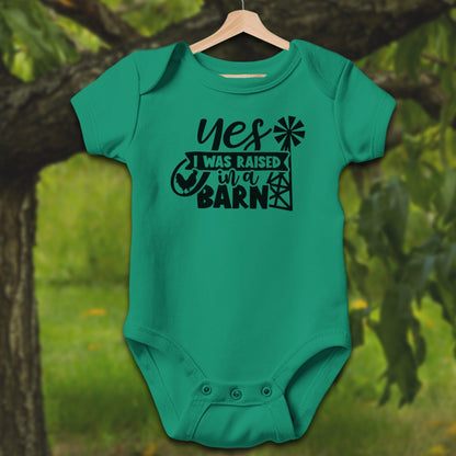 Baby Shirts Bodysuit Short Sleeve / Newborn / Kelly Yes I Was Raised In A Barn - Baby Shirt