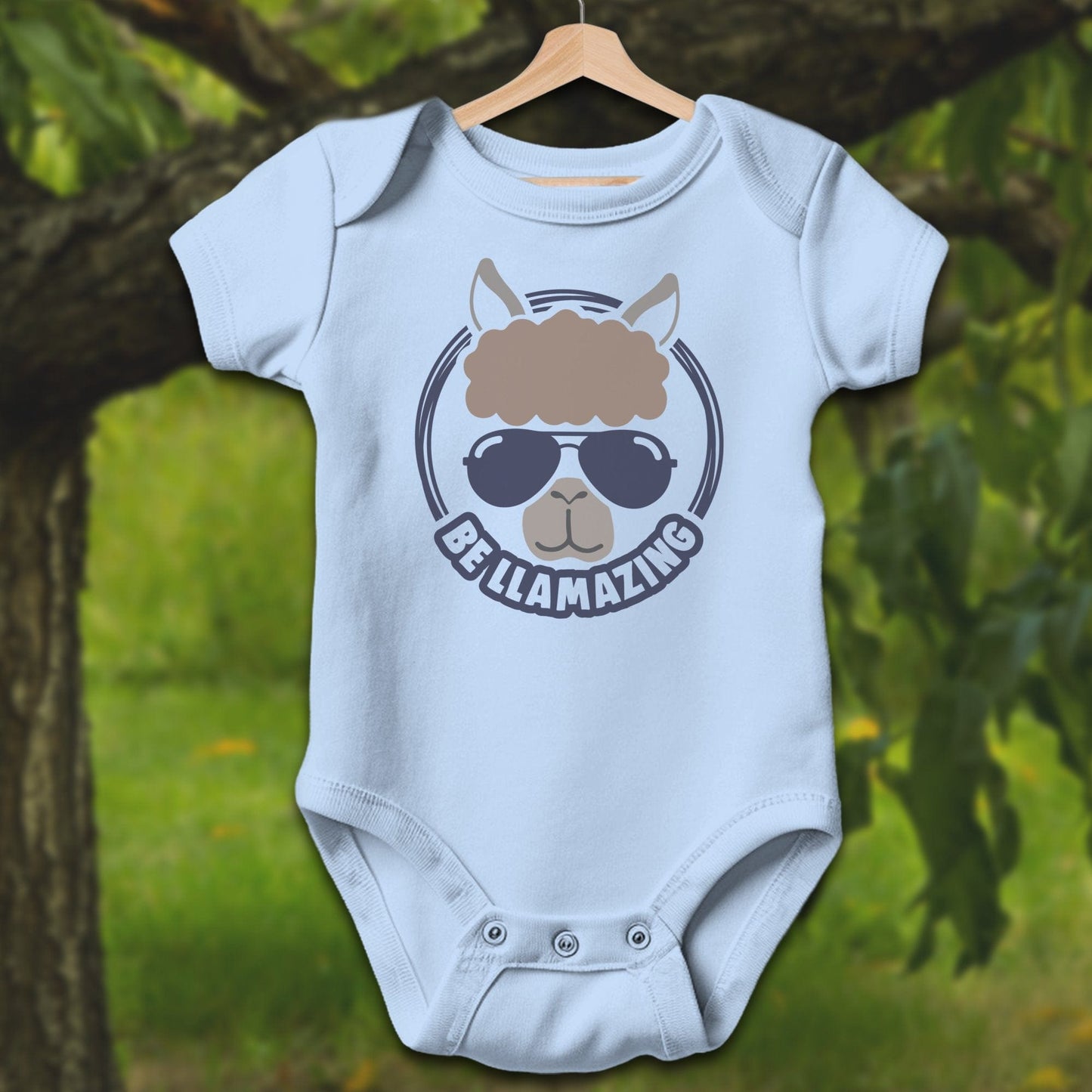 Baby Shirts Bodysuit Short Sleeve / Newborn / Light Blue Be Llamazing Cool Alpaca Illustration - Baby Shirt