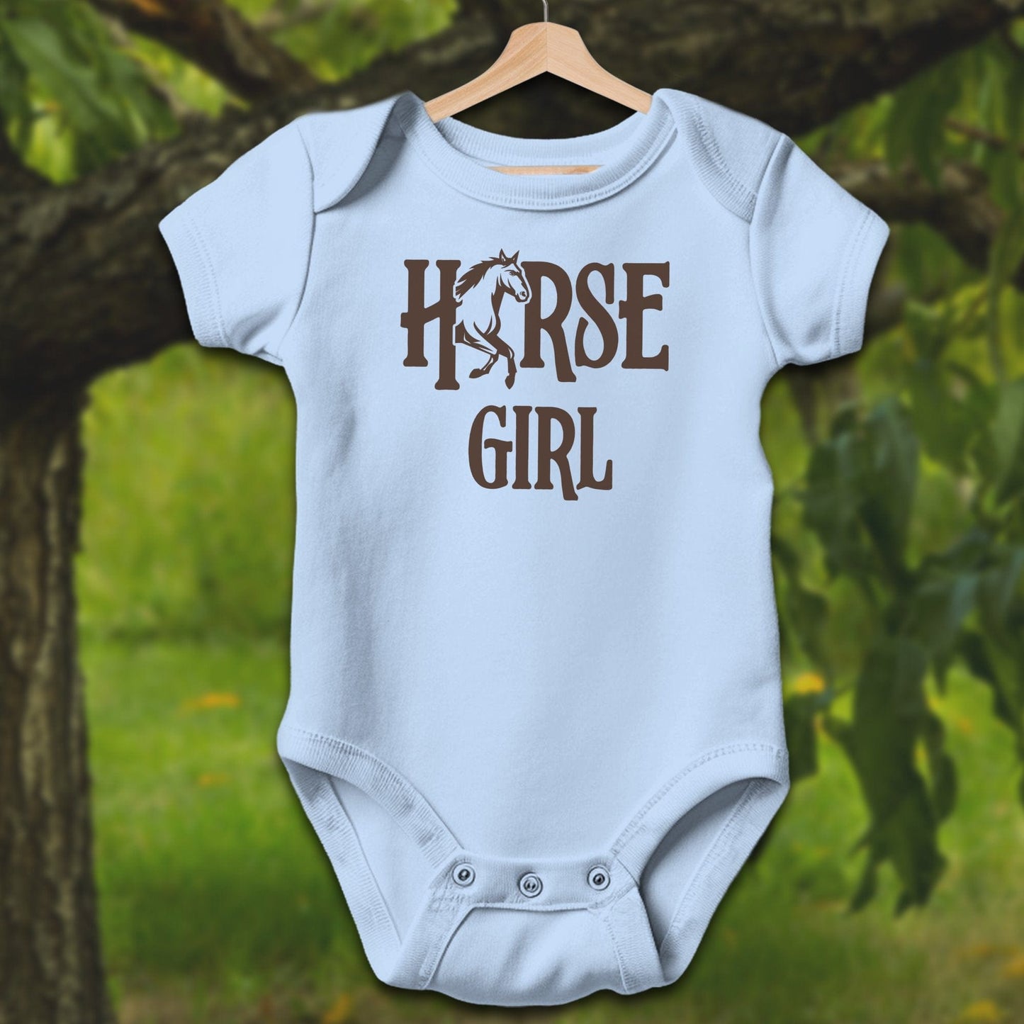 Baby Shirts Bodysuit Short Sleeve / Newborn / Light Blue Horse Girl - Baby Shirt