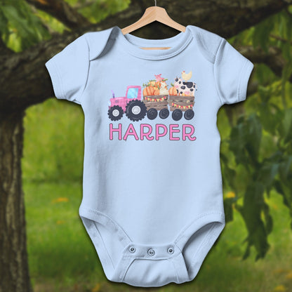 Baby Shirts Bodysuit Short Sleeve / Newborn / Light Blue Personalized Cute Pink Tractor - Baby Shirt