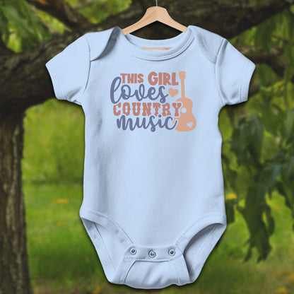 Baby Shirts Bodysuit Short Sleeve / Newborn / Light Blue This Girl Loves Country Music - Baby Shirt