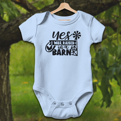 Baby Shirts Bodysuit Short Sleeve / Newborn / Light Blue Yes I Was Raised In A Barn - Baby Shirt