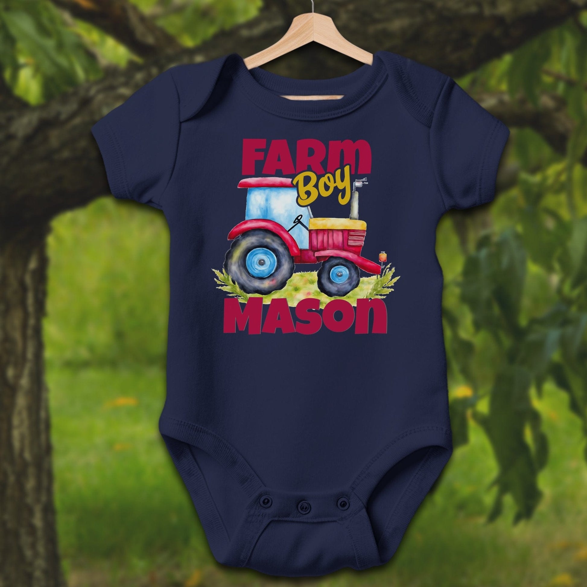 Baby Shirts Bodysuit Short Sleeve / Newborn / Navy Personalized Farm Boy - Baby Shirt