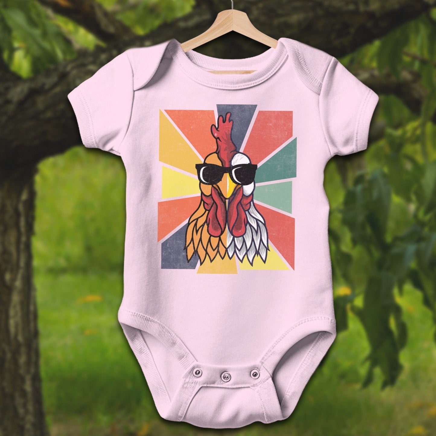 Baby Shirts Bodysuit Short Sleeve / Newborn / Pink Cool Rooster - Baby Shirt