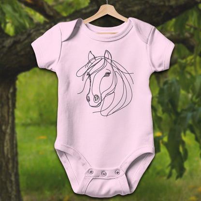 Baby Shirts Bodysuit Short Sleeve / Newborn / Pink Elegant Horse Line Art - Baby Shirt