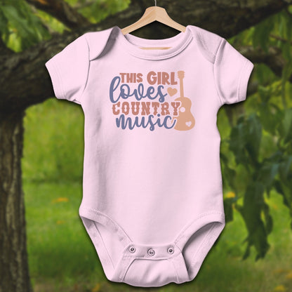 Baby Shirts Bodysuit Short Sleeve / Newborn / Pink This Girl Loves Country Music - Baby Shirt