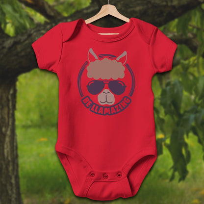 Baby Shirts Bodysuit Short Sleeve / Newborn / Red Be Llamazing Cool Alpaca Illustration - Baby Shirt