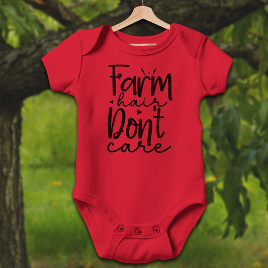 Baby Shirts Bodysuit Short Sleeve / Newborn / Red Farm Hair Don't Care - Baby Shirt