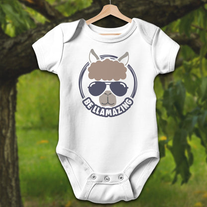 Baby Shirts Bodysuit Short Sleeve / Newborn / White Be Llamazing Cool Alpaca Illustration - Baby Shirt