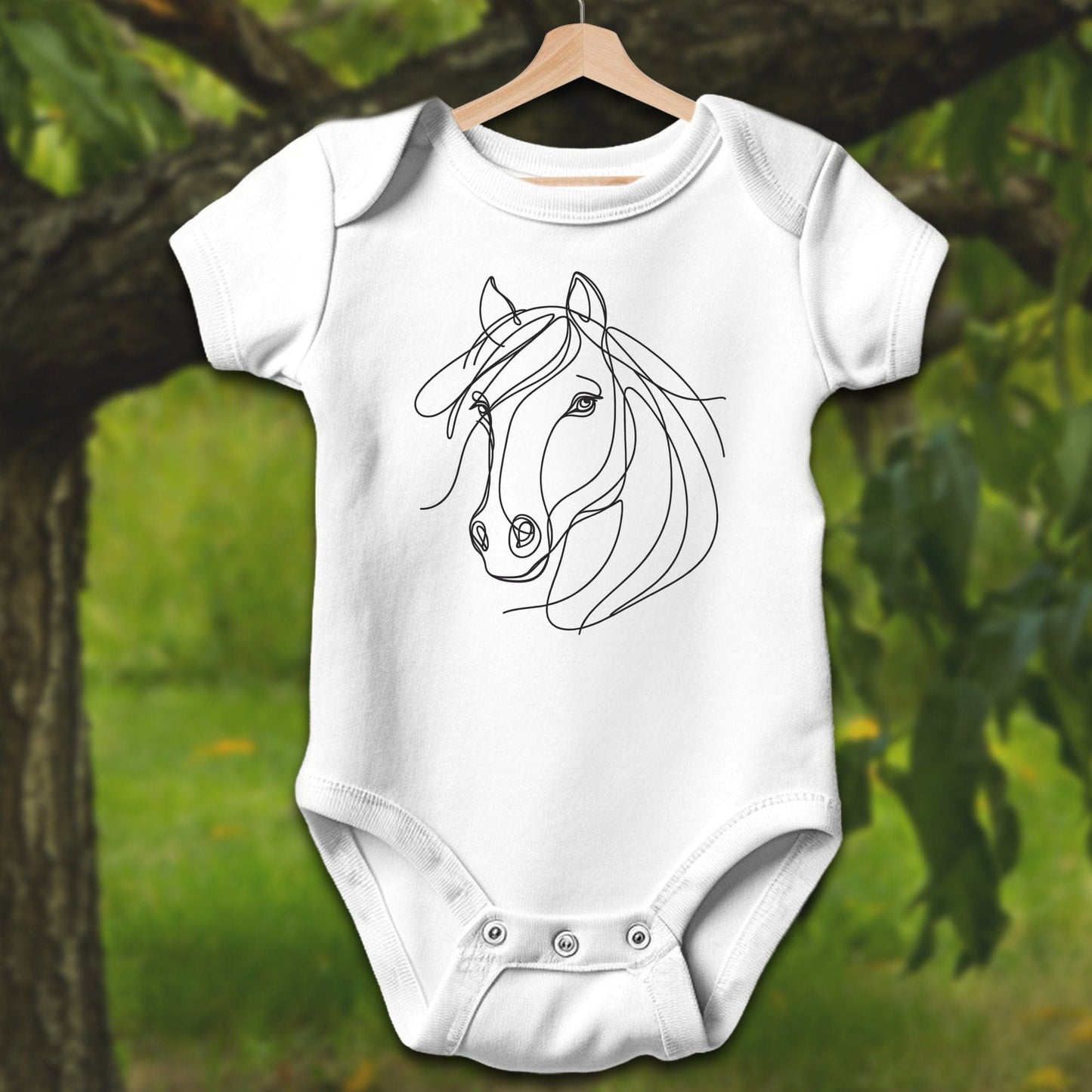 Baby Shirts Bodysuit Short Sleeve / Newborn / White Elegant Horse Line Art - Baby Shirt