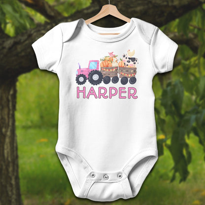 Baby Shirts Bodysuit Short Sleeve / Newborn / White Personalized Cute Pink Tractor - Baby Shirt