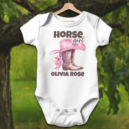 Baby Shirts Bodysuit Short Sleeve / Newborn / White Personalized Horse Girl - Baby Shirt