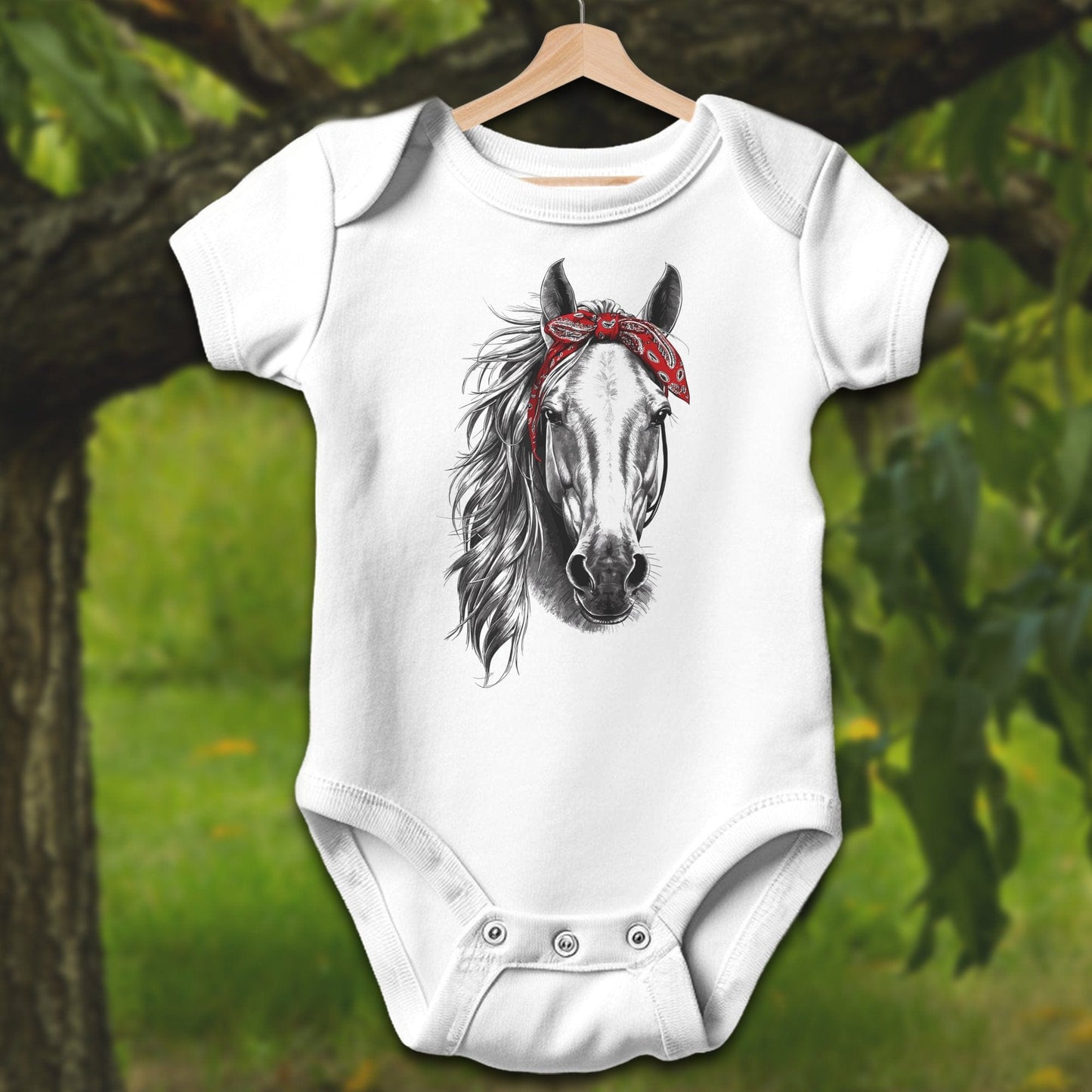 Baby Shirts Bodysuit Short Sleeve / Newborn / White Stylish Horse with Red Bandana - Baby Shirt