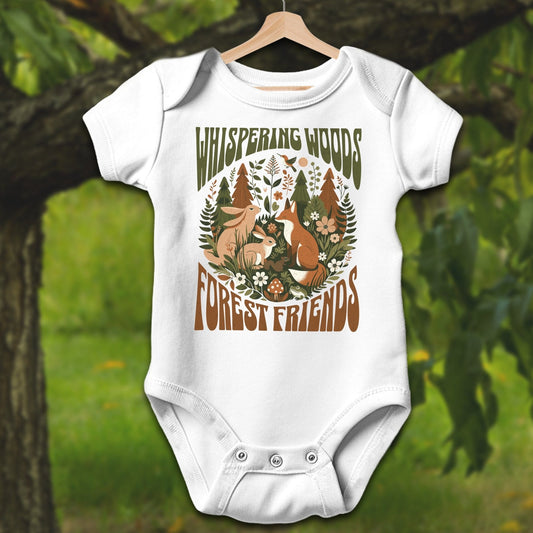 Baby Shirts Bodysuit Short Sleeve / Newborn / White Whispering Woods Forest Friends - Baby Shirt