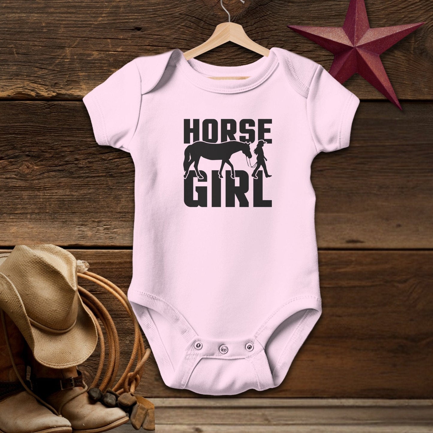 Baby Shirts Bodysuit Short Sleeve / Pink / Newborn Horse and Girl Shirt