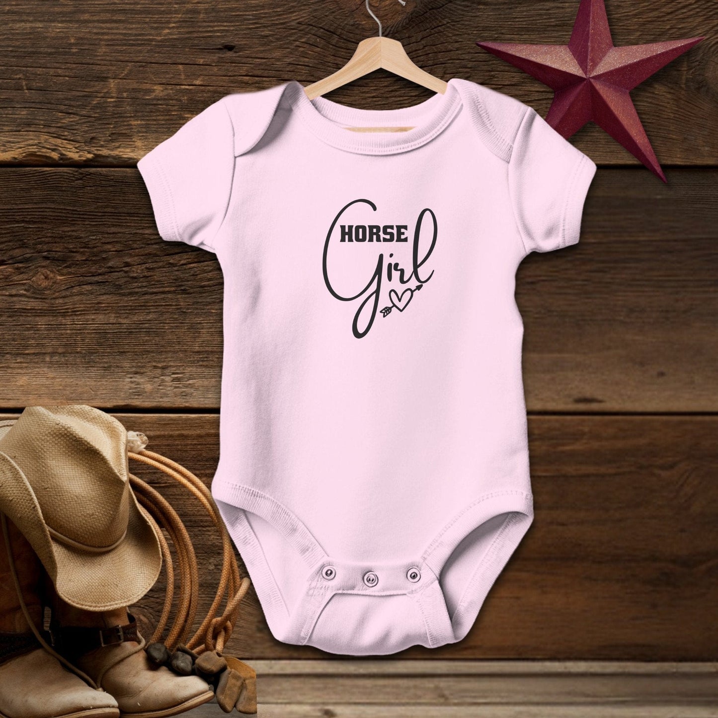 Baby Shirts Bodysuit Short Sleeve / Pink / Newborn Horse Girl with Arrow Heart Shirt