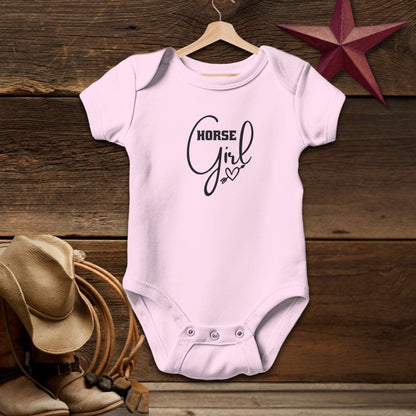 Baby Shirts Bodysuit Short Sleeve / Pink / Newborn Horse Girl with Arrow Heart Shirt