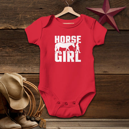 Baby Shirts Bodysuit Short Sleeve / Red / Newborn Horse and Girl Shirt