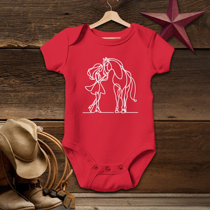 Baby Shirts Bodysuit Short Sleeve / Red / Newborn Lady and Horse Art - Baby Shirt