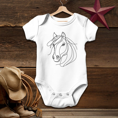 Baby Shirts Bodysuit Short Sleeve / White / Newborn Elegant Horse Line Art - Baby Shirt Shirt