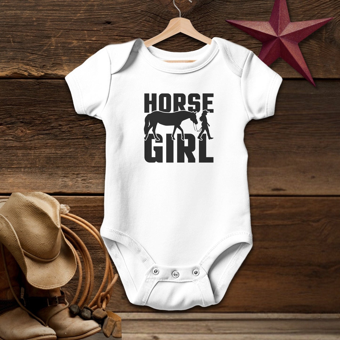 Baby Shirts Bodysuit Short Sleeve / White / Newborn Horse and Girl Shirt