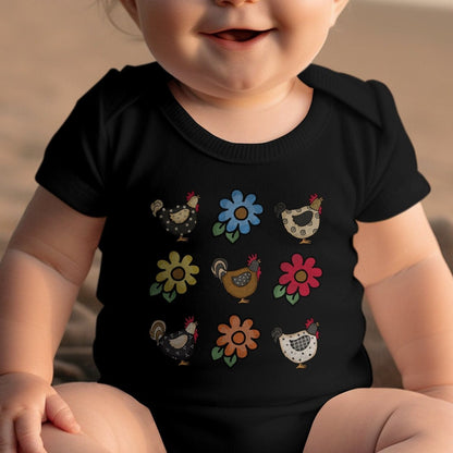 Baby Shirts Chickens and Flowers - Baby Shirt