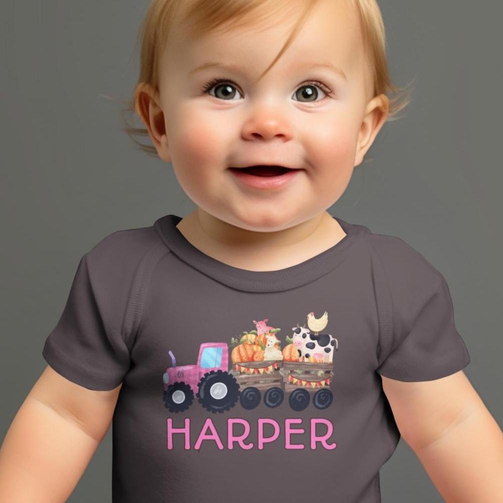 Baby Shirts Personalized Cute Pink Tractor - Baby Shirt