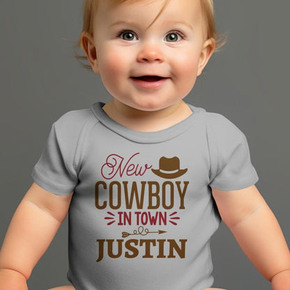 Baby Shirts Personalized New Cowboy In Town - Baby Shirt