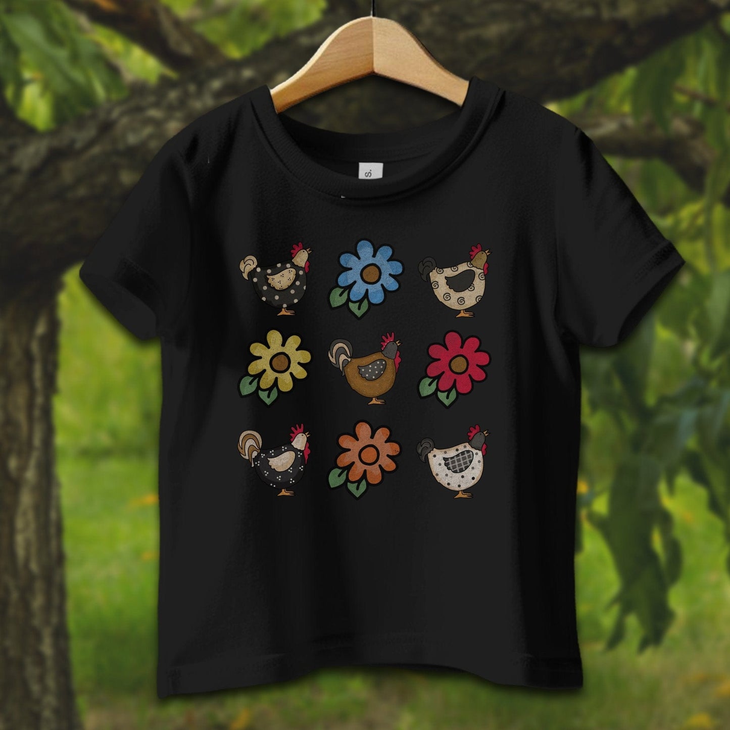 Baby Shirts T-Shirt Infant / 12 Months / Black Chickens and Flowers - Baby Shirt