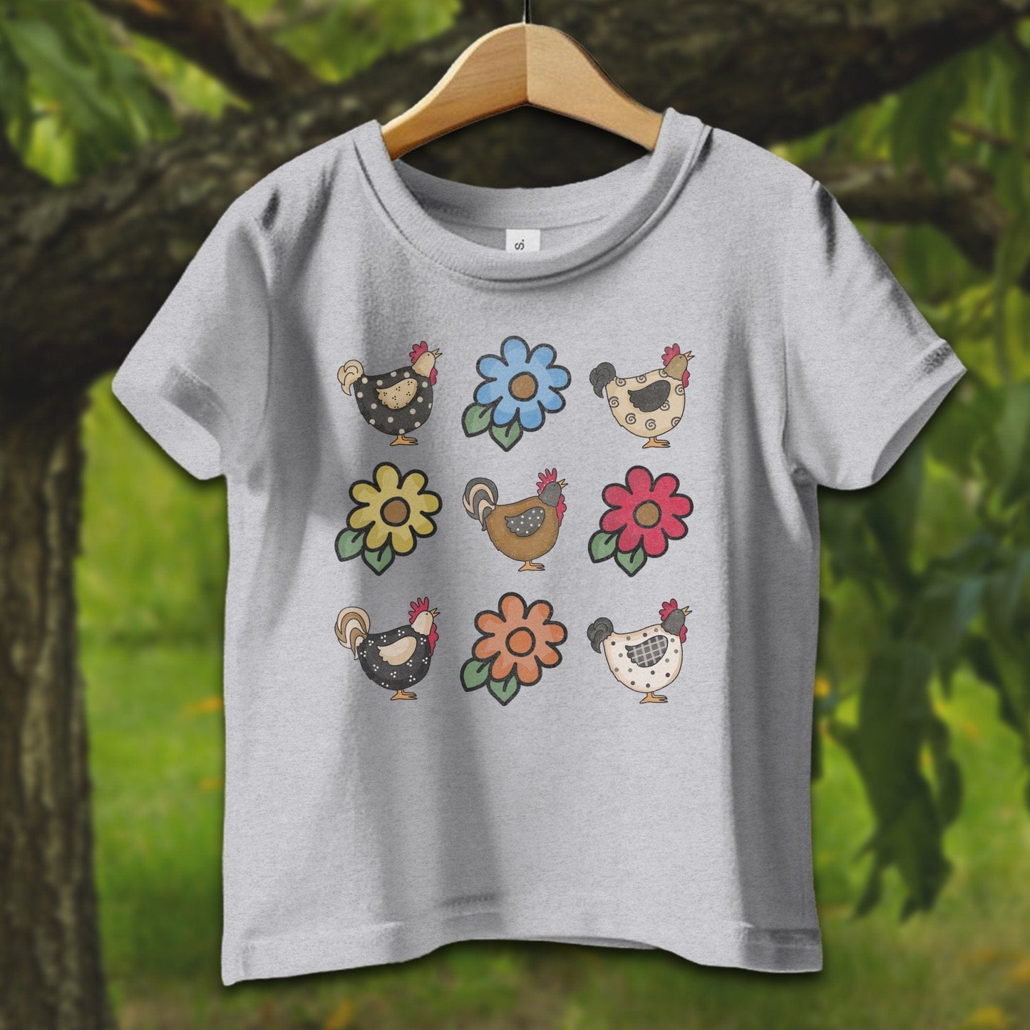 Baby Shirts T-Shirt Infant / 12 Months / Heather Chickens and Flowers - Baby Shirt