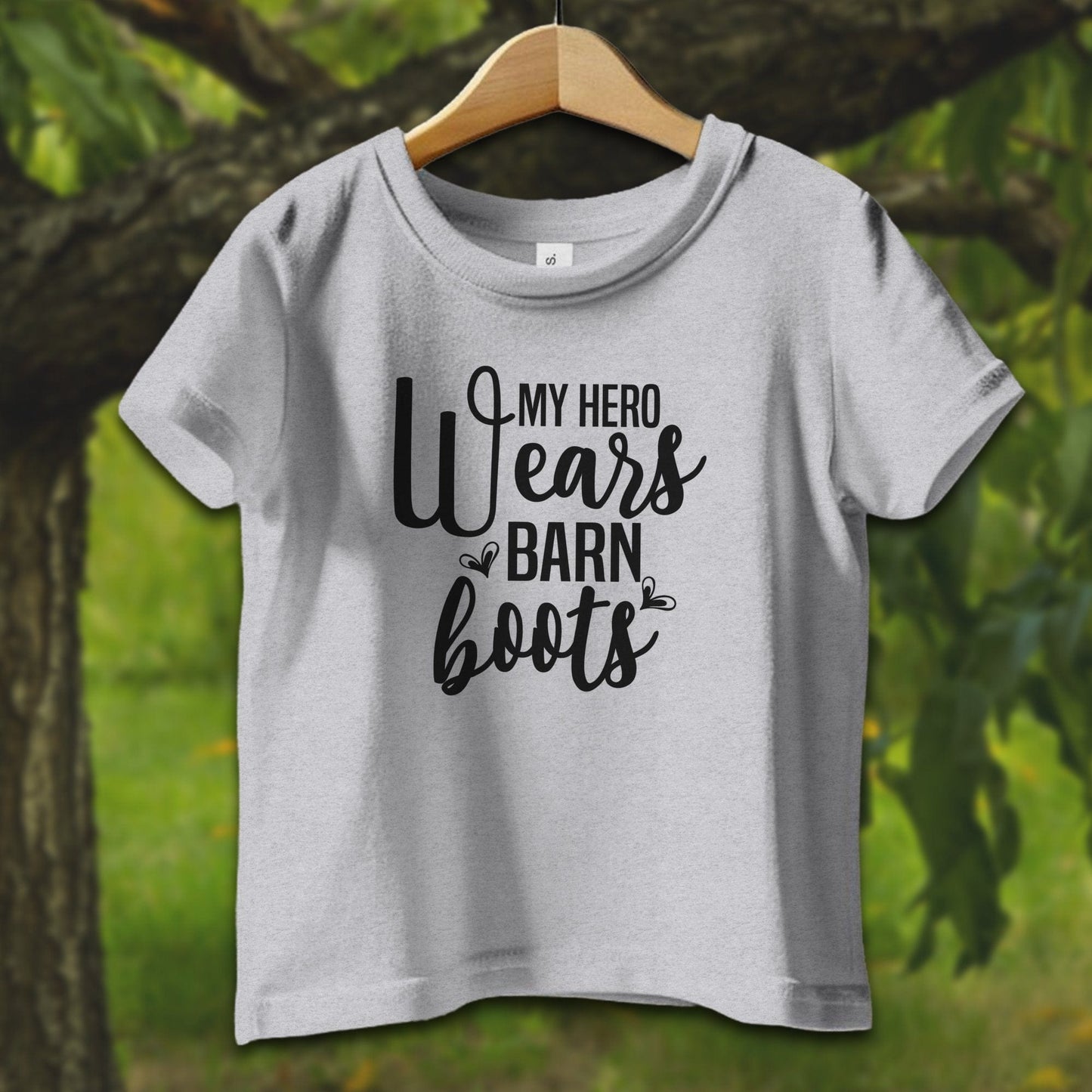 Baby Shirts T-Shirt Infant / 12 Months / Heather My Hero Wears Barn Boots - Baby Shirt