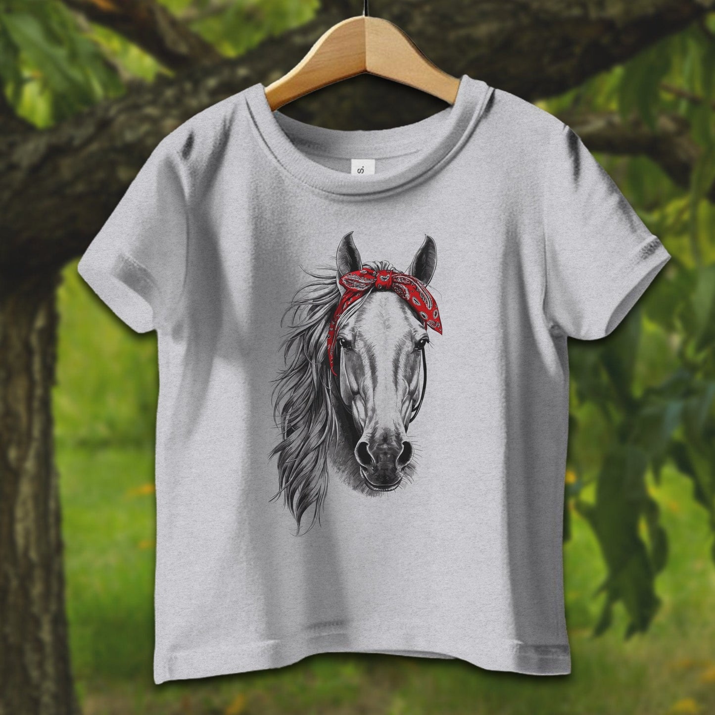 Baby Shirts T-Shirt Infant / 12 Months / Heather Stylish Horse with Red Bandana - Baby Shirt