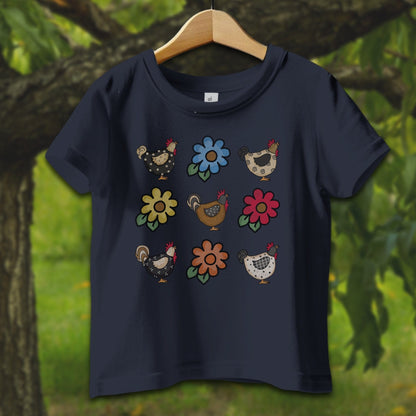 Baby Shirts T-Shirt Infant / 12 Months / Navy Chickens and Flowers - Baby Shirt