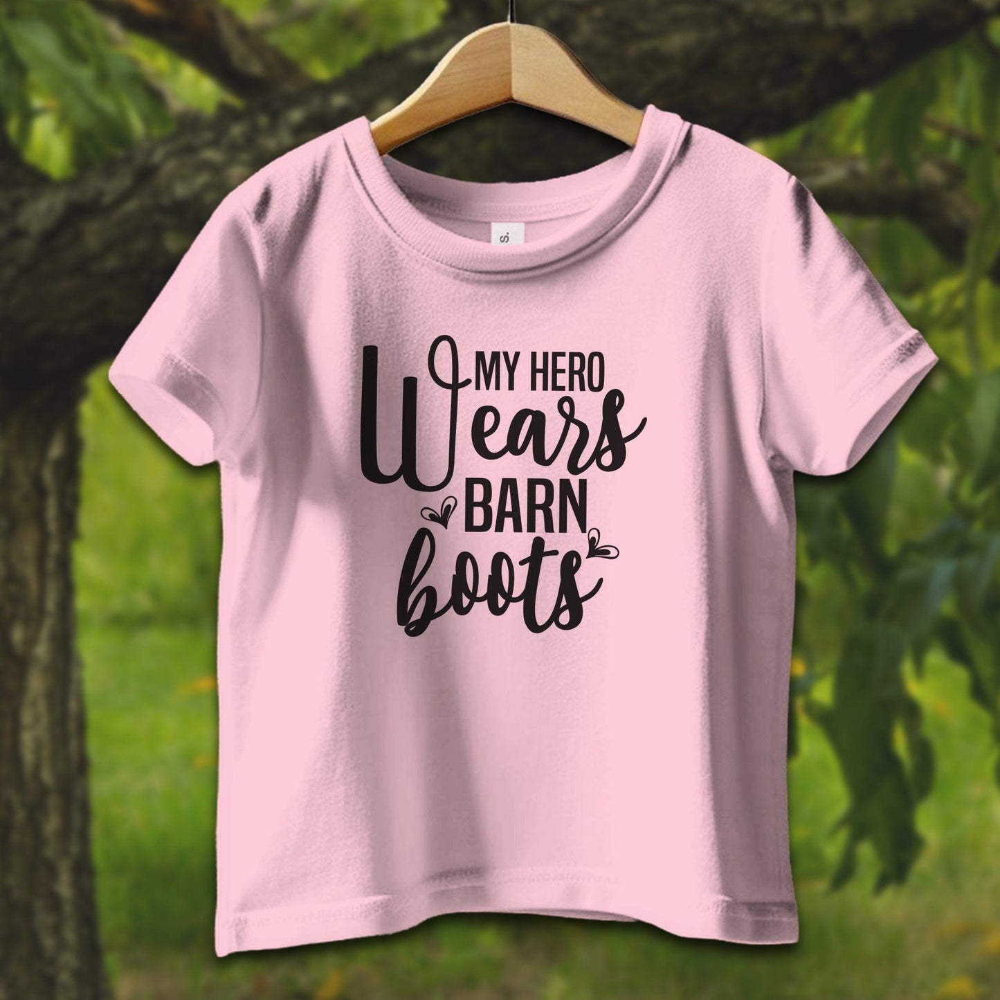 Baby Shirts T-Shirt Infant / 12 Months / Pink My Hero Wears Barn Boots - Baby Shirt